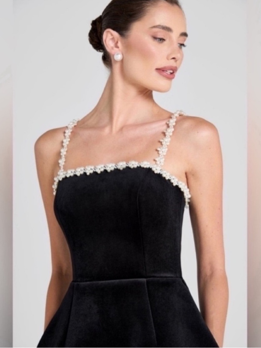 Nadine Merabi Em Velvet Black Pearl Mini Dress - Picture 2 of 11